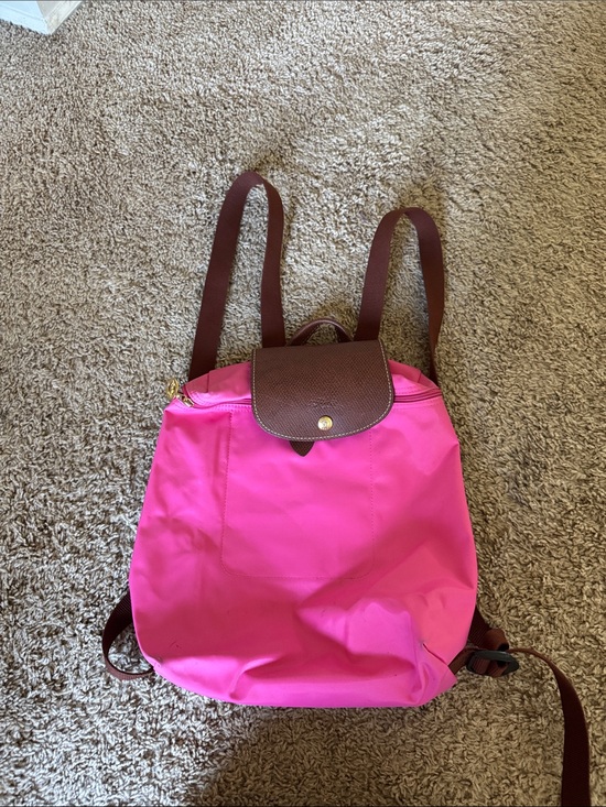 Longchamp Handbags - Longchamp Pink Nylon Backpack with Brown Trim